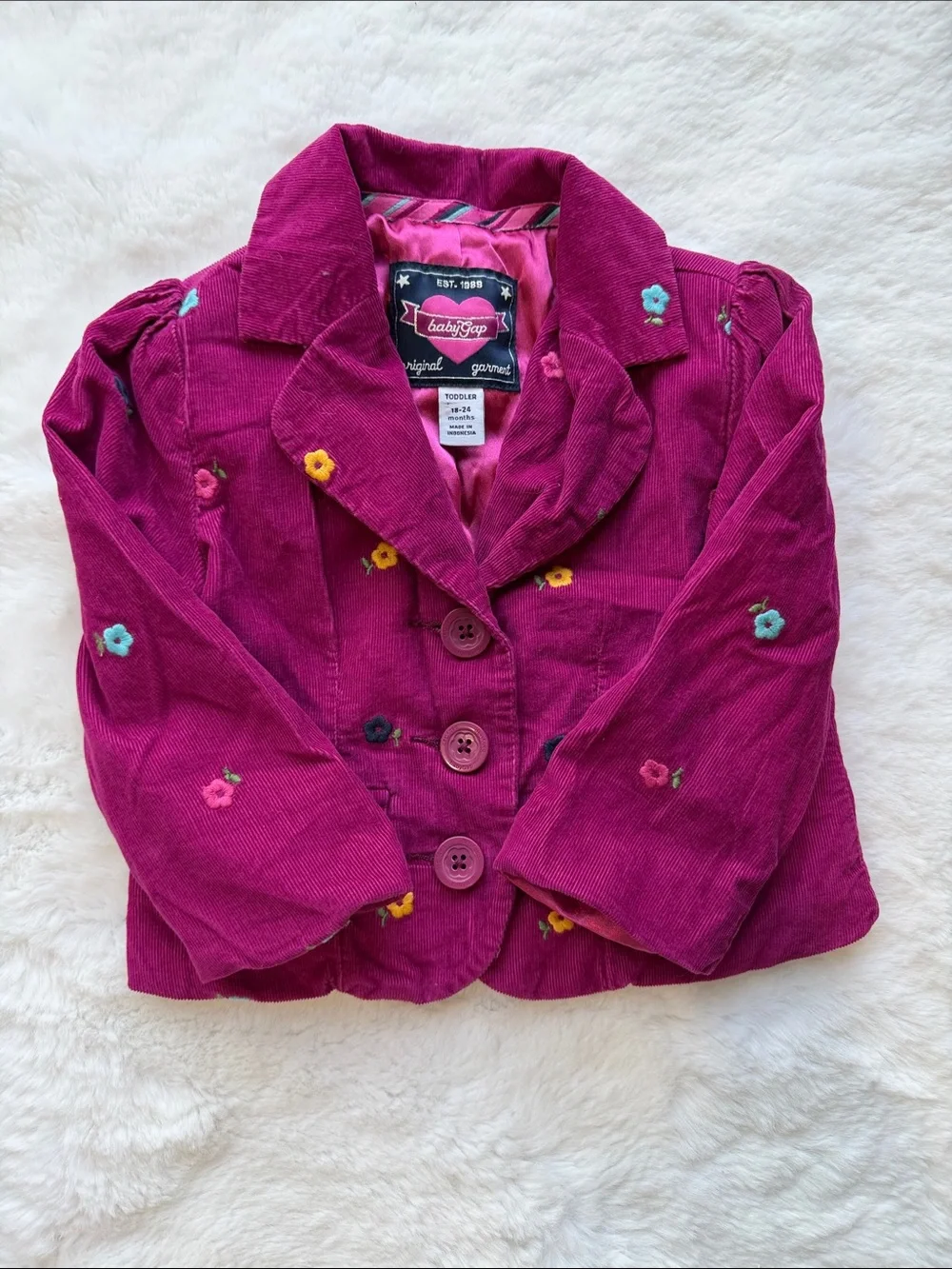Y2K Baby Gap Floral Embroidered Corduroy  Blazer Pink size 18-24 mos